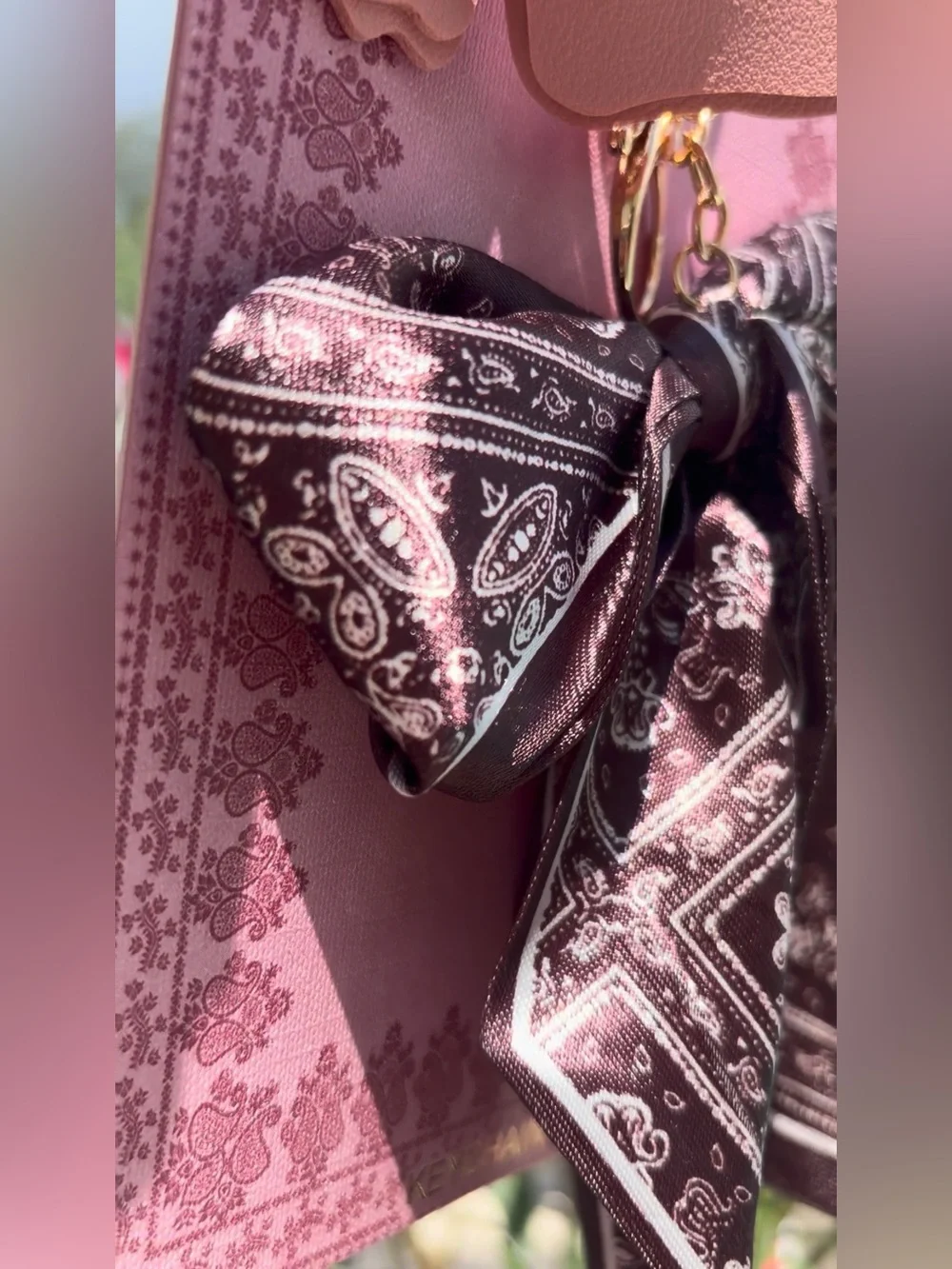 Pink Butterfly & Black Paisley Scarf Keychain-NIB